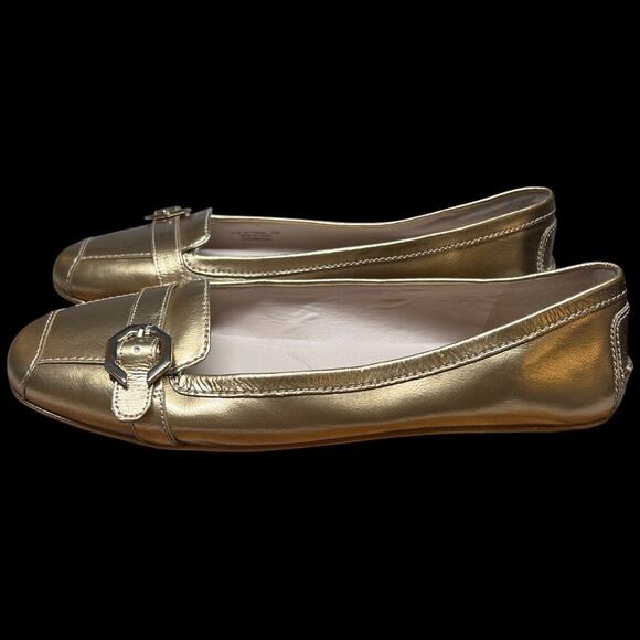 COLE HAAN Women's Size 10 Gold Demi Driving Shoes Cinderella Flats Logo Detail - Picture 2 of 14